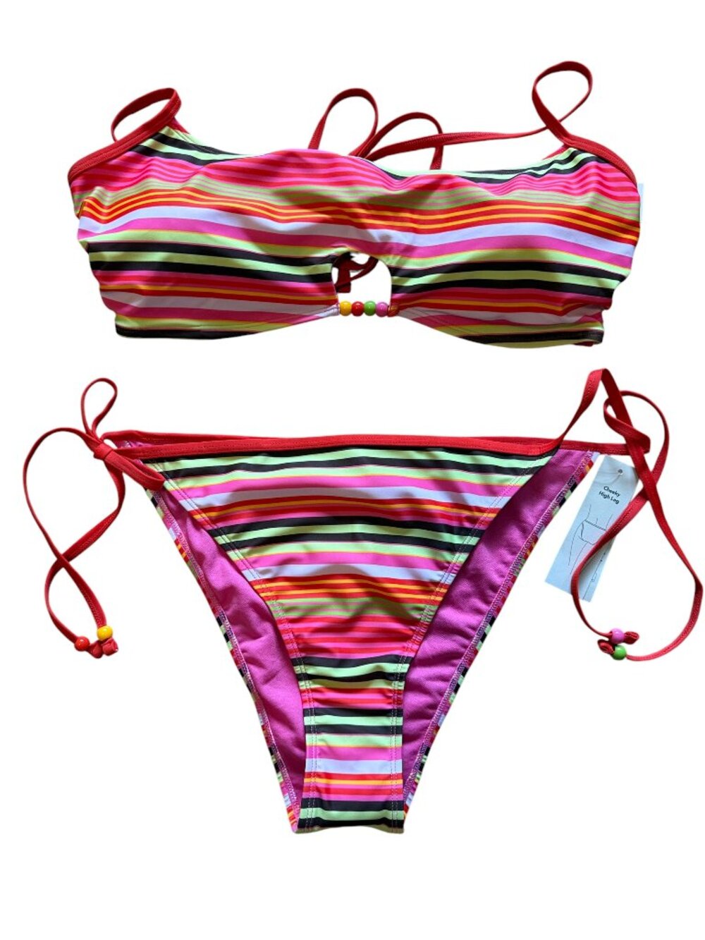 No Boundaries L Striped Bralette Bikini Two-Piece Swimsuit Set NWT